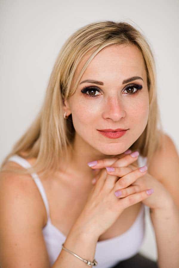 Female portrait photography London studio in natural casual style