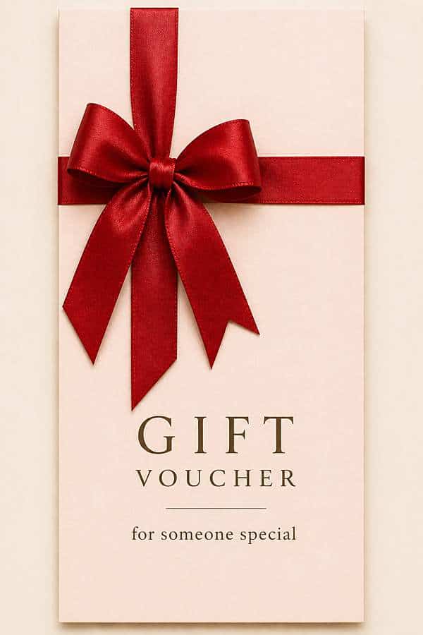Luxury portrait photography gift voucher with red ribbon for milestone birthdays and anniversaries in London